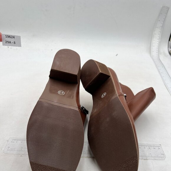 Women's Round Toe Leathers Stacked Heel Western Ankle Bootie Brown - Picture 6 of 7